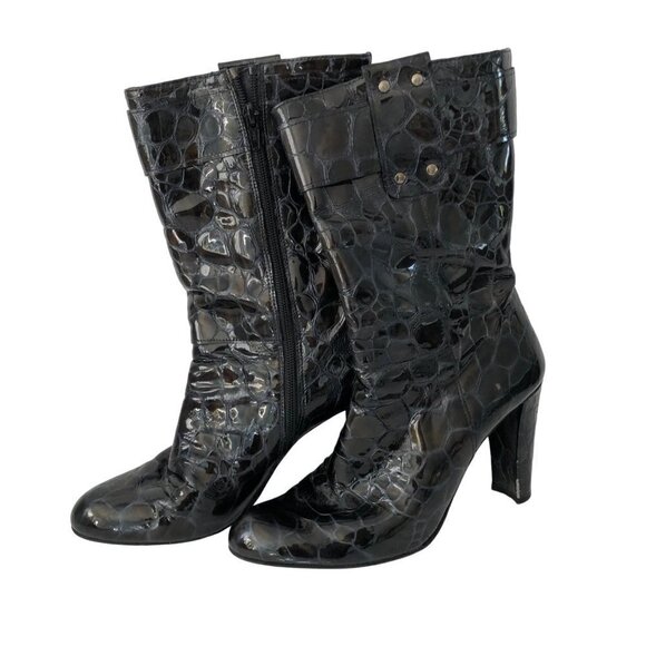 Stuart Weitzman Shoes - Stuart Weitzman Patent Leather Faux Croc Boots Embossed Womens Size 7